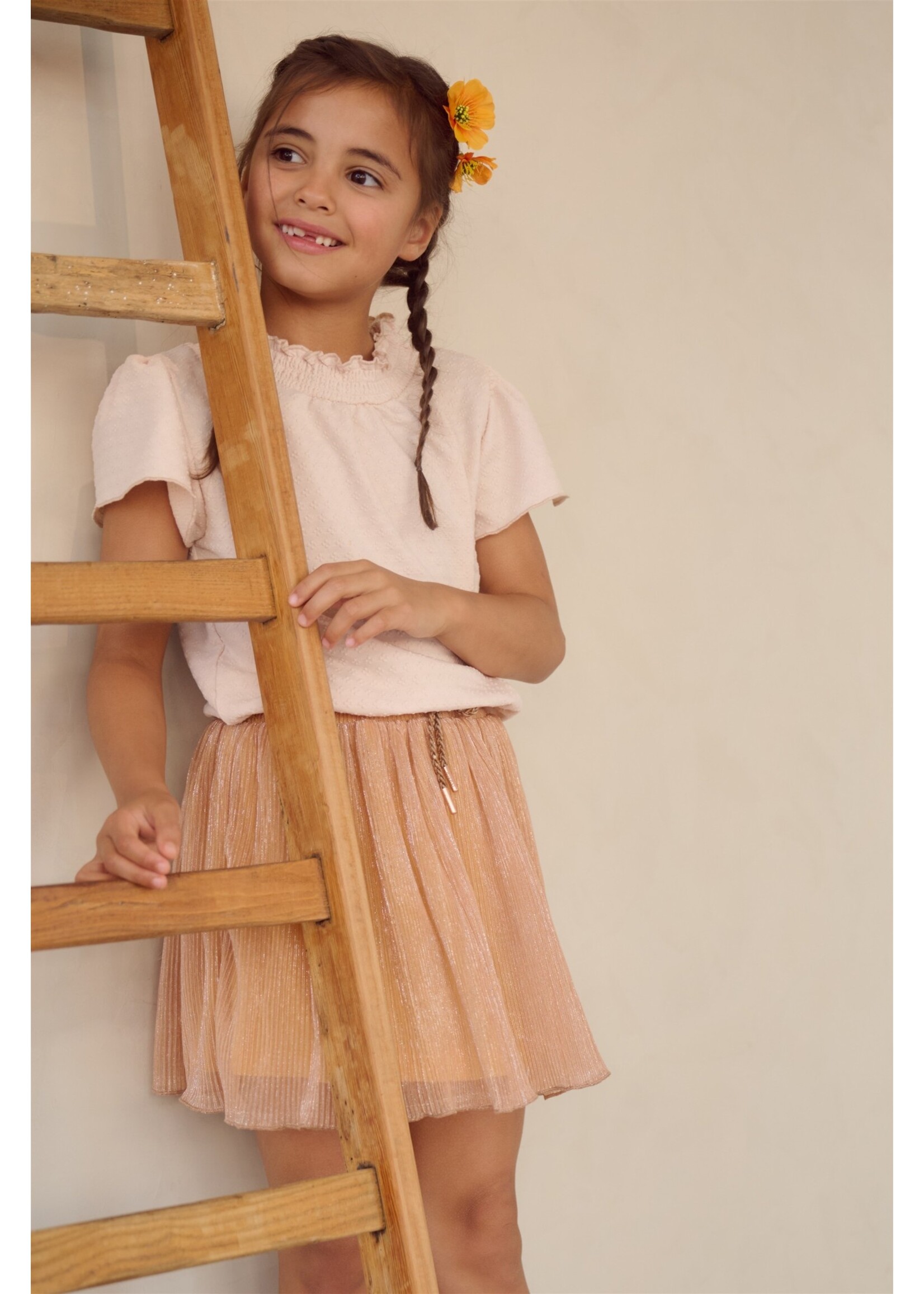 NoNo NoNo Mena combi dress with plisse skirtpart N603-5810 Golden Apricot Orange