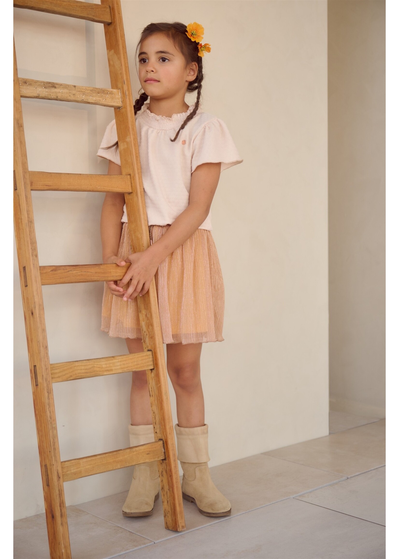 NoNo NoNo Mena combi dress with plisse skirtpart N603-5810 Golden Apricot Orange