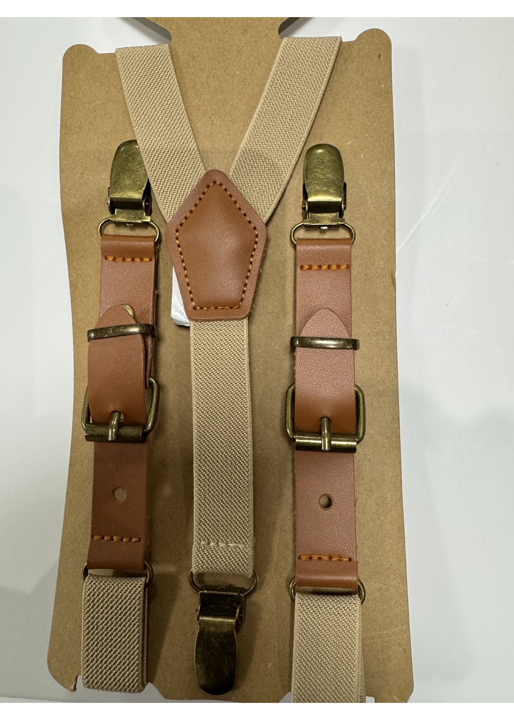 Bretels beige met riem cognac leer