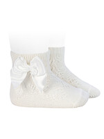 Condor Condor PERLE GEOMETRIC OPENWORK SHORT SOCKS SATIN BOW CREAM