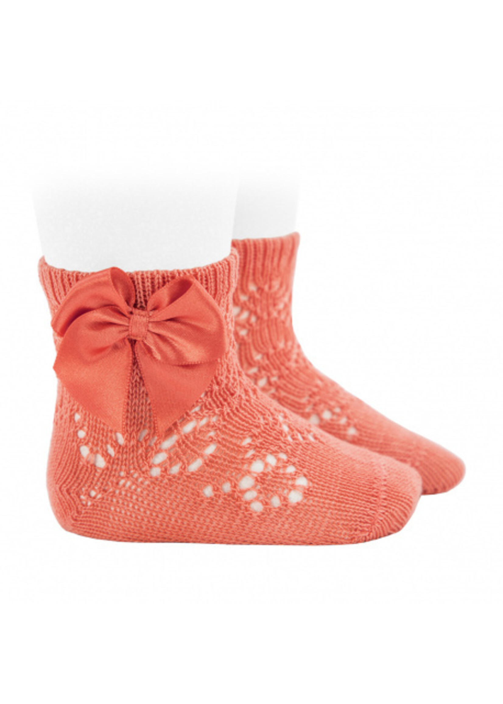 Condor Condor PERLE GEOMETRIC OPENWORK SHORT SOCKS SATIN BOW CREAM  638