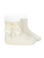 Condor Condor PERLE GEOMETRIC OPENWORK SHORT SOCKS SATIN BOW CREAM  303