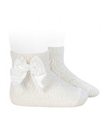 Condor Condor PERLE GEOMETRIC OPENWORK SHORT SOCKS SATIN BOW CREAM  202