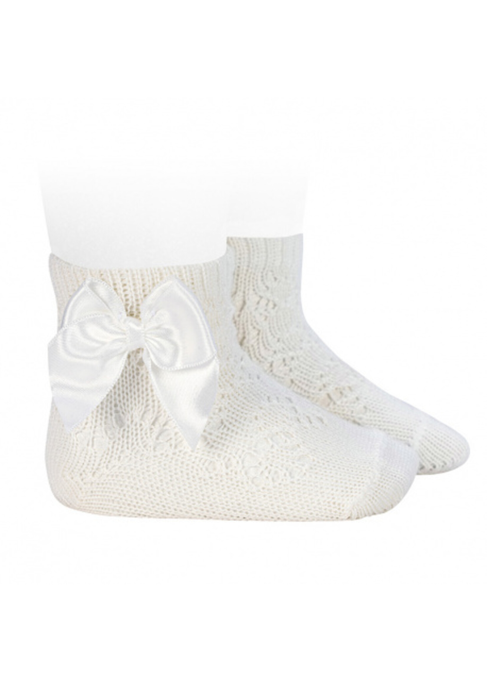 Condor Condor PERLE GEOMETRIC OPENWORK SHORT SOCKS SATIN BOW CREAM  202