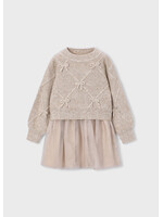 Mayoral Mayoral Knit dress with bows Beige vigo - 26 04927