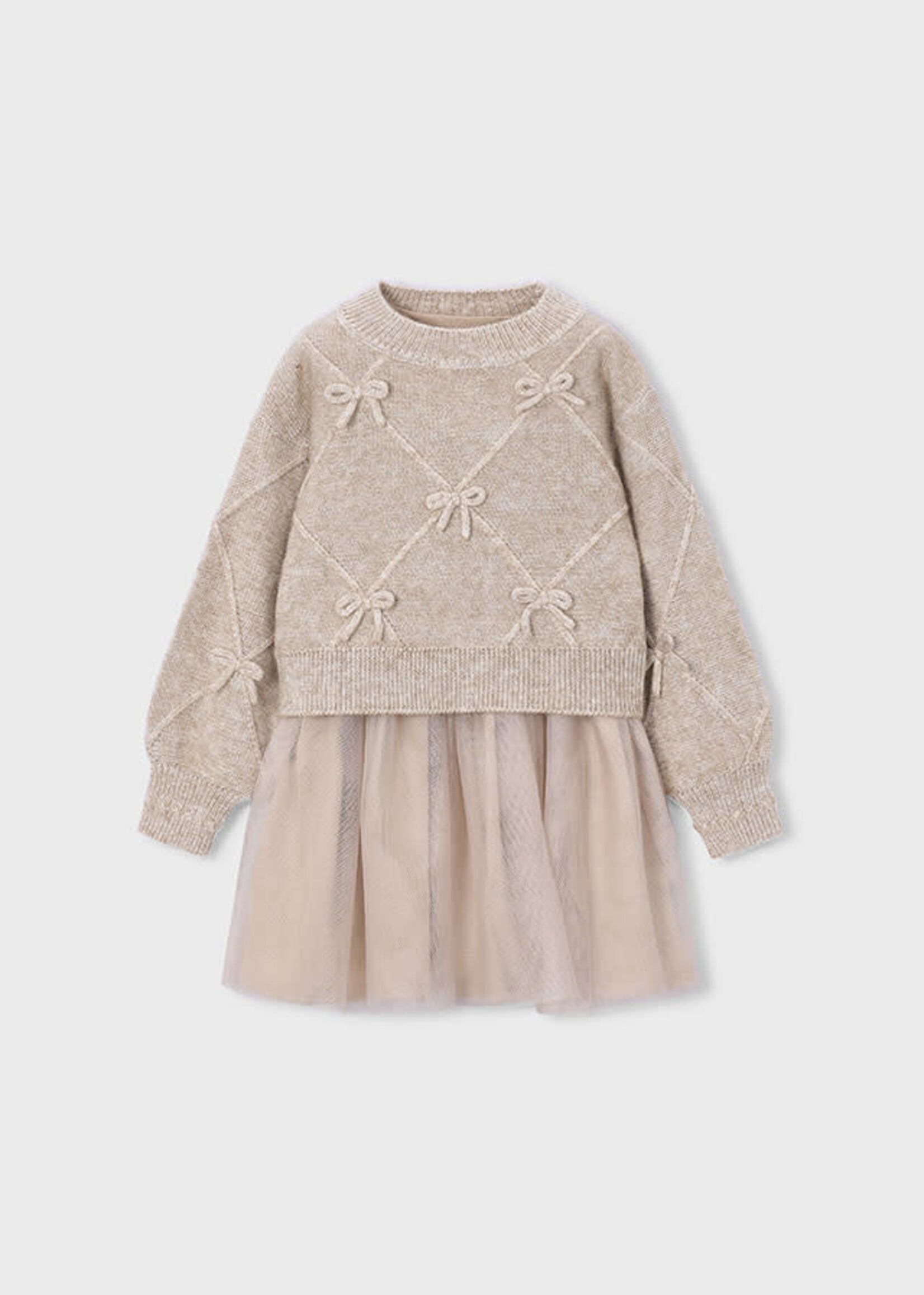 Mayoral Mayoral Knit dress with bows Beige vigo - 26 04927