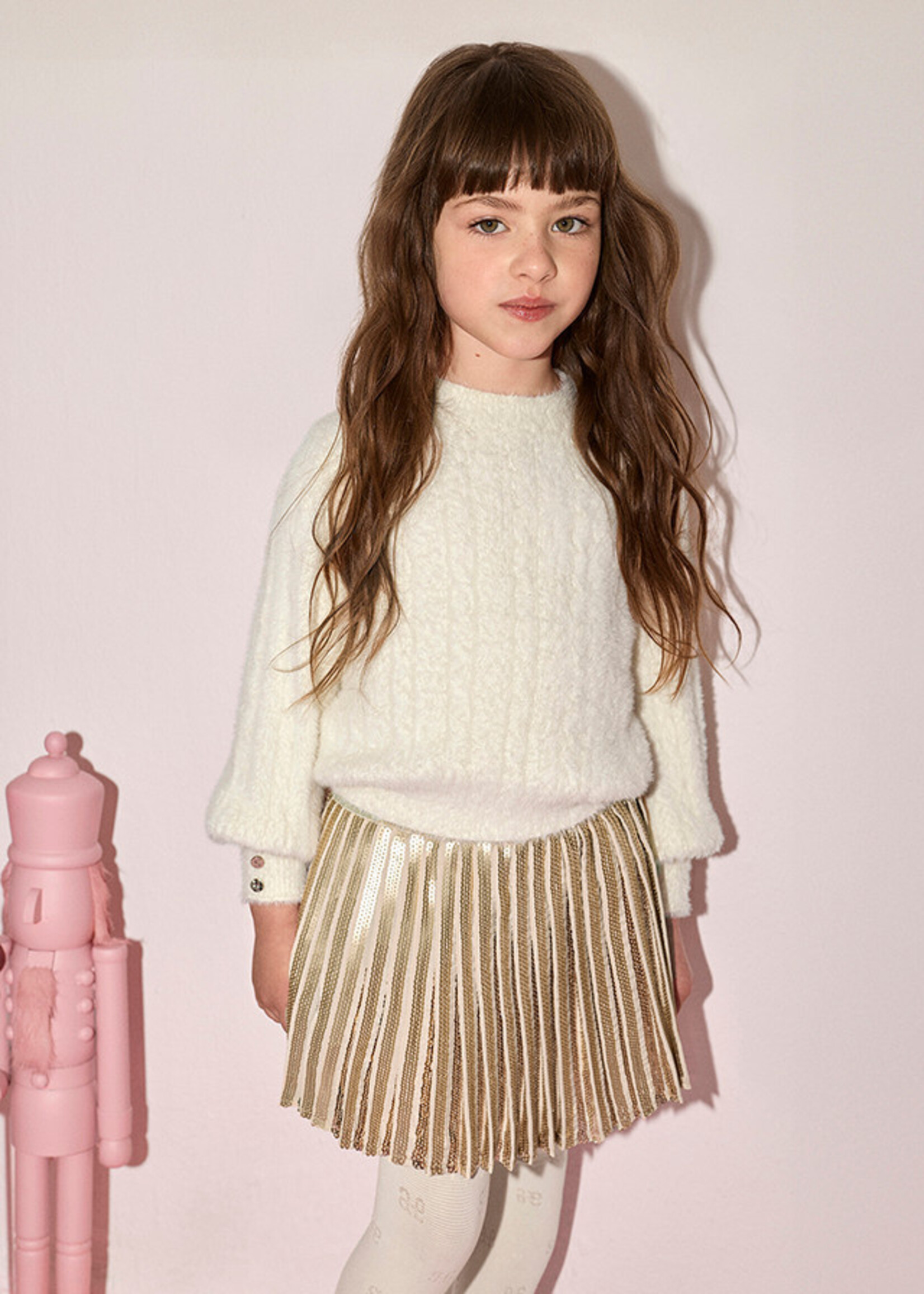 Abel & Lula Abel & Lula Sequined pleated skirt Beige maza - 26 05579