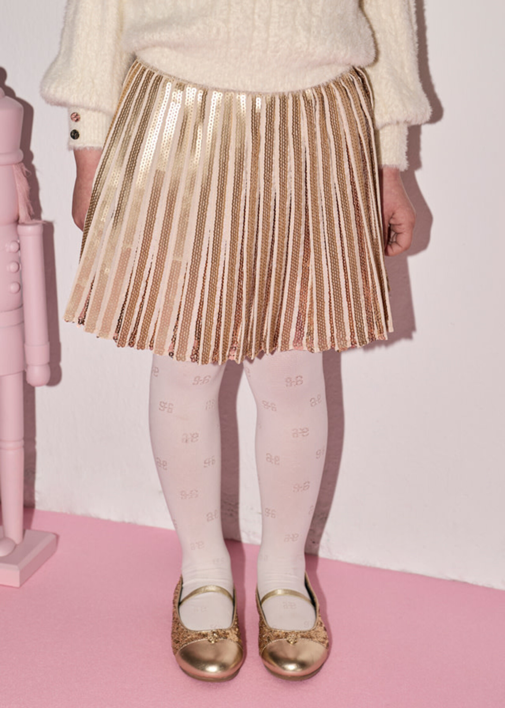 Abel & Lula Abel & Lula Sequined pleated skirt Beige maza - 26 05579