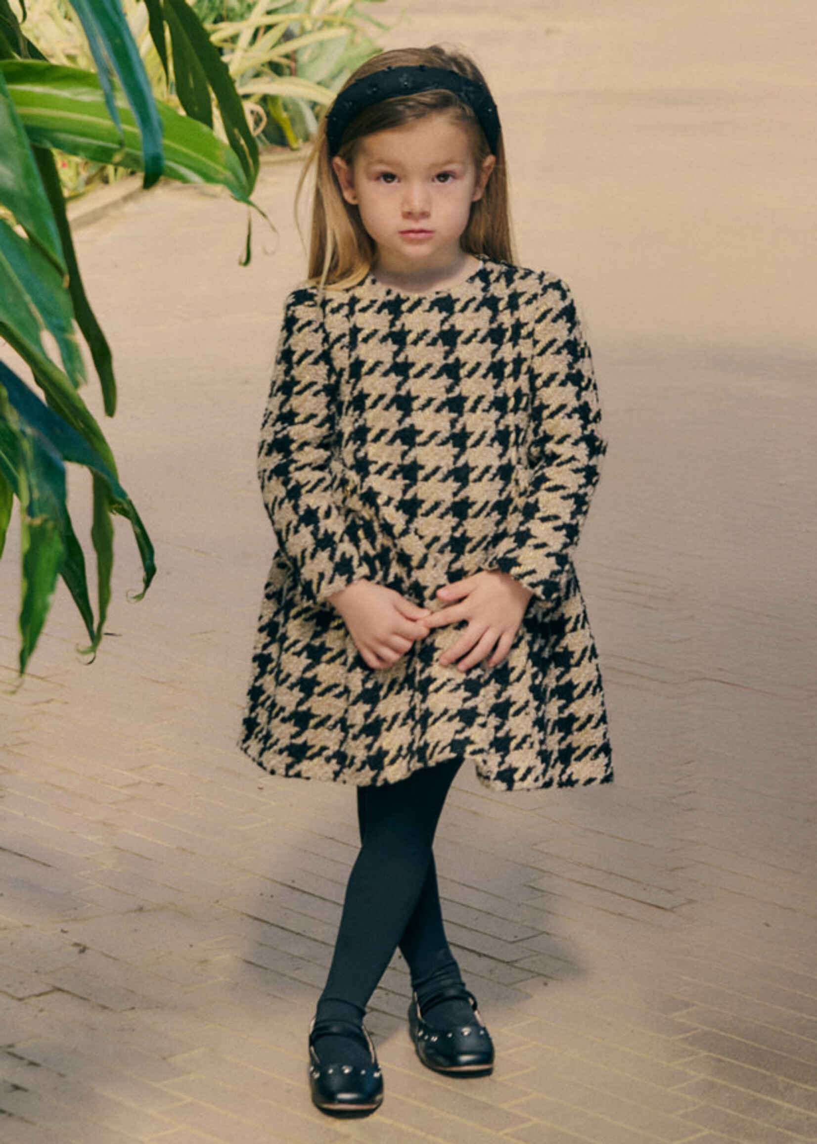 Abel & Lula Abel & Lula Tweed houndstooth dress Toasted - 26 05581