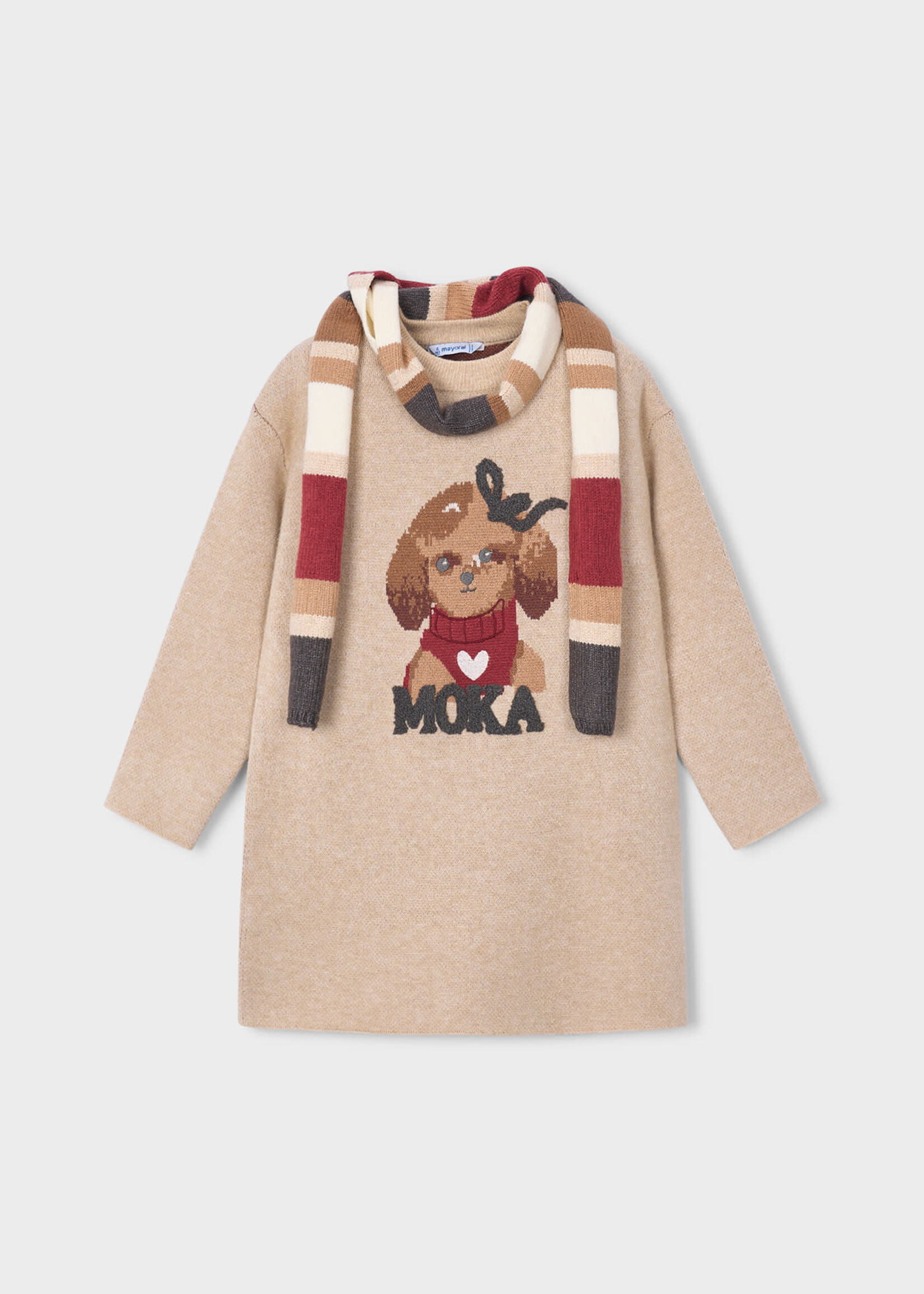 Mayoral Mayoral Knit dress with scarf quinoa mix - 26 04919