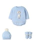 Mac Ilusion Mac Ilusion Traje 4P Corto culotte punto, gorro y patucos menguado "BEAR IN A PARACHUTE" Nube B