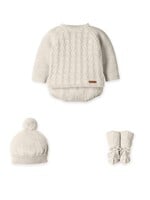 Mac Ilusion Mac Ilusion Traje 4P Corto culotte sin costuras, gorro POMPOM y patucos sin costuras "HAZELNUT SQUARE" Natural B