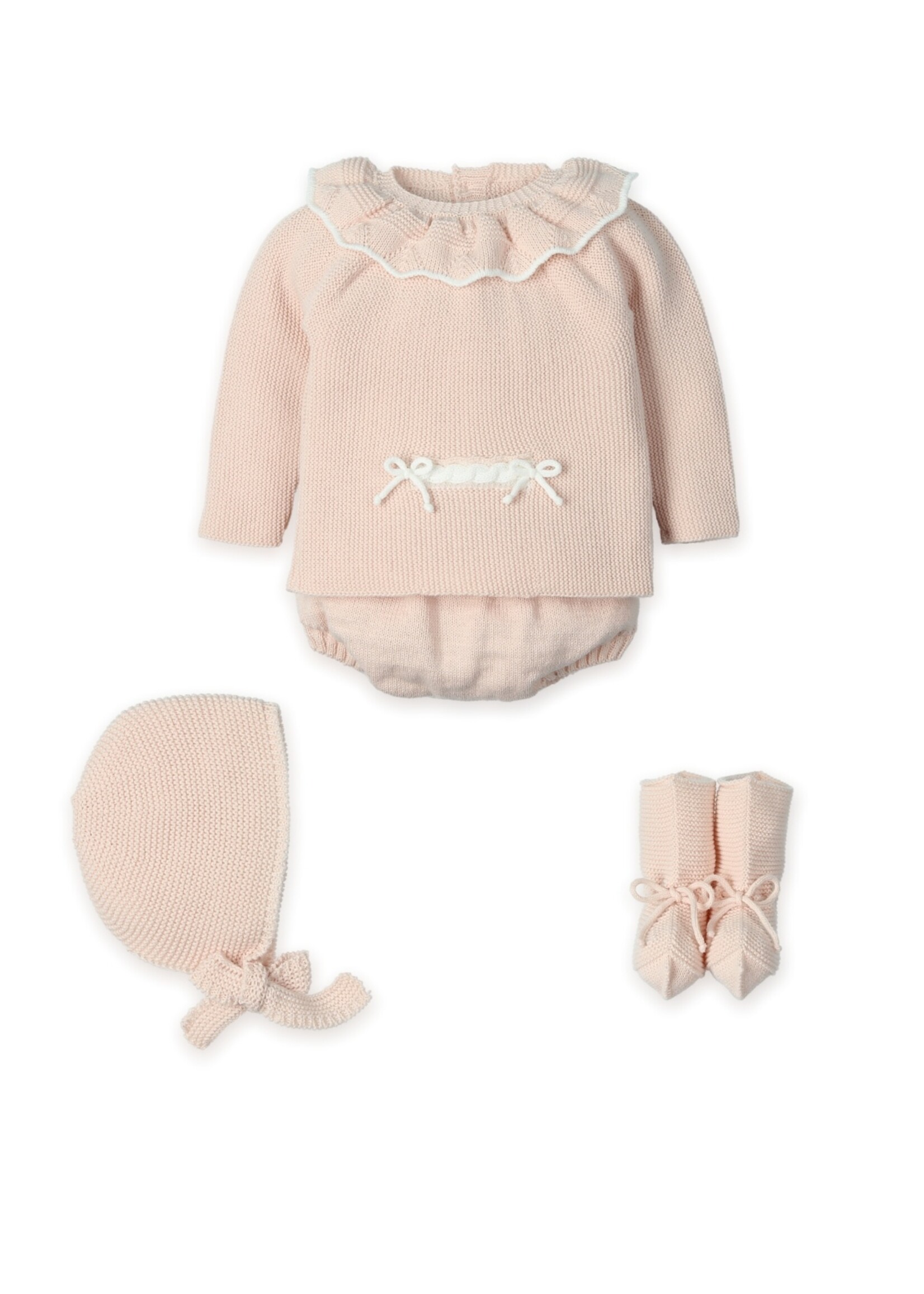 Mac Ilusion Mac Ilusion Traje 4P Canesú, culotte punto, gorro y patucos "SOFT NUDE SHARE" Nude B