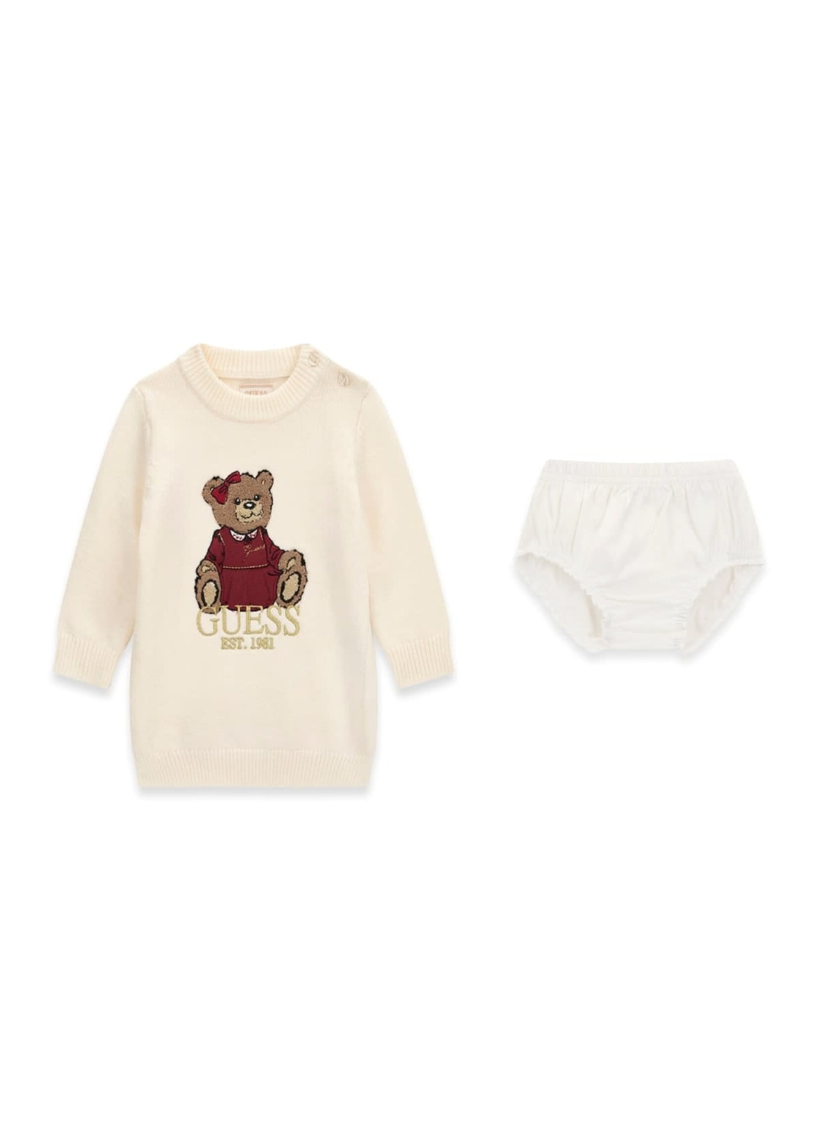 Guess Guess LS SWEATER DRESS + PANTY CREAM WHITE - A6BK06_Z1316