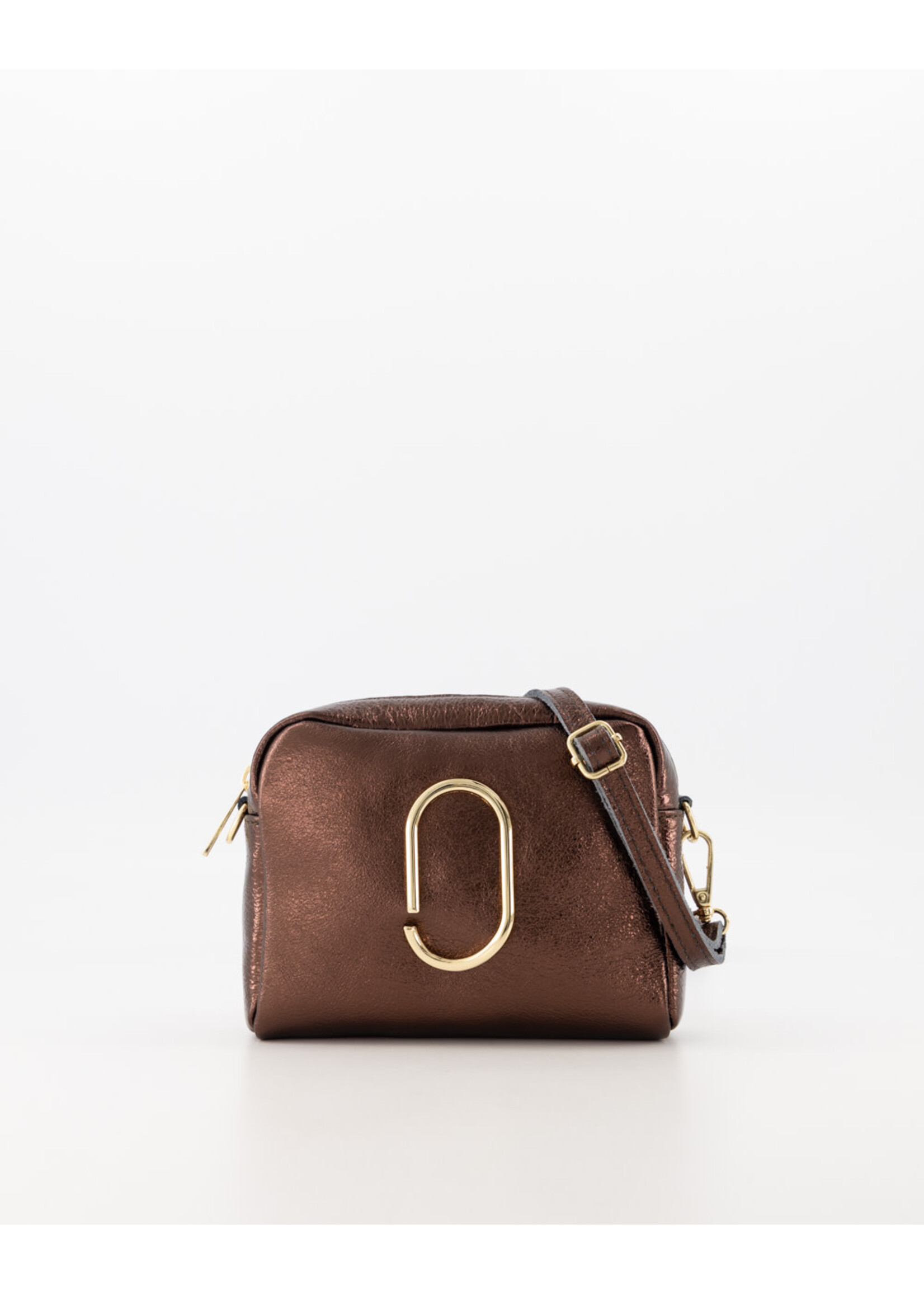Leer Tasje d bruin metalic  met goud detail