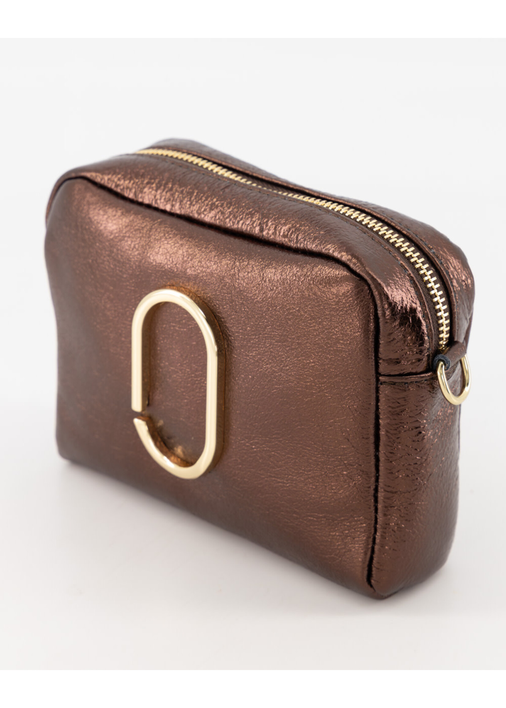 Leer Tasje d bruin metalic  met goud detail