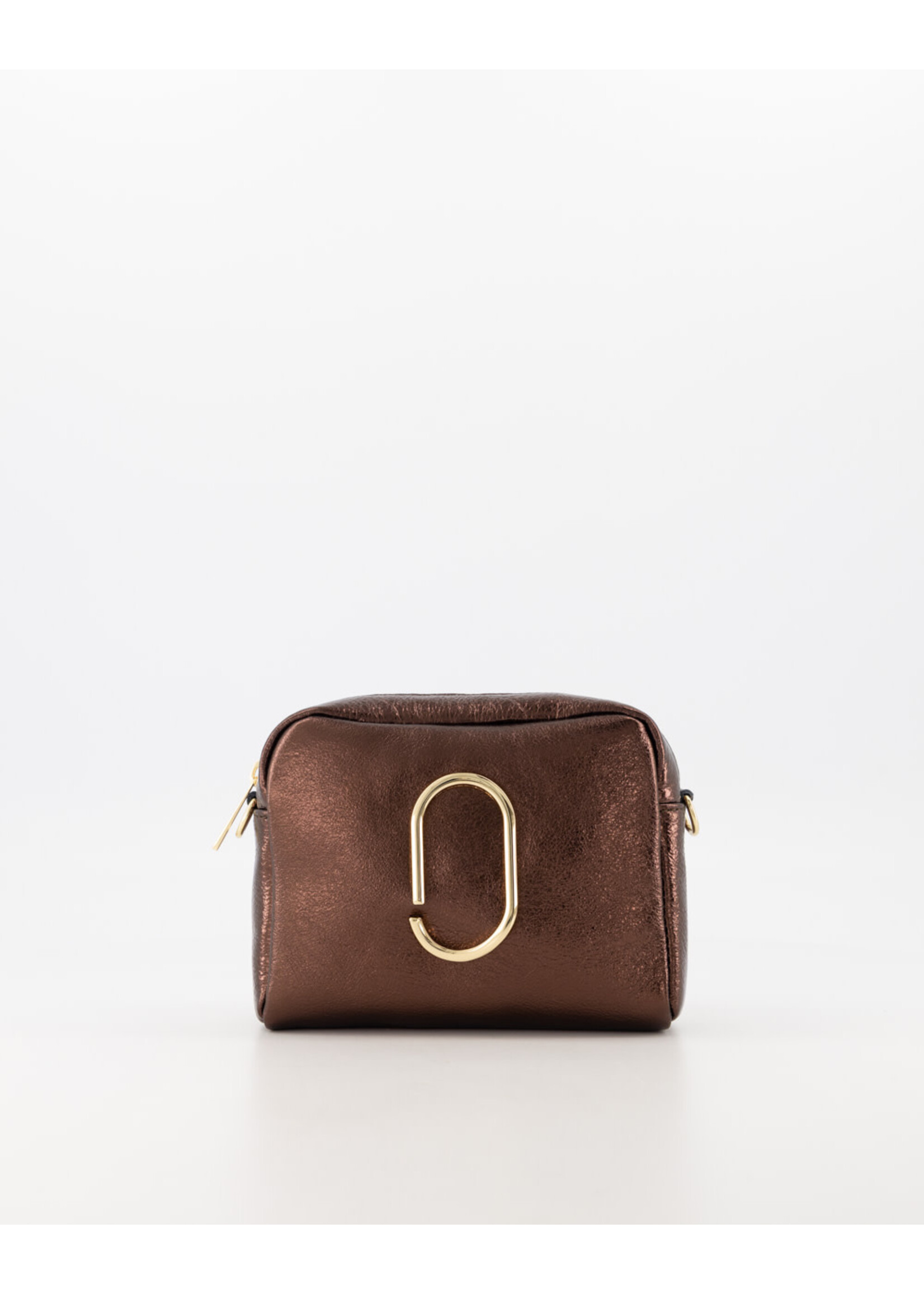 Leer Tasje d bruin metalic  met goud detail