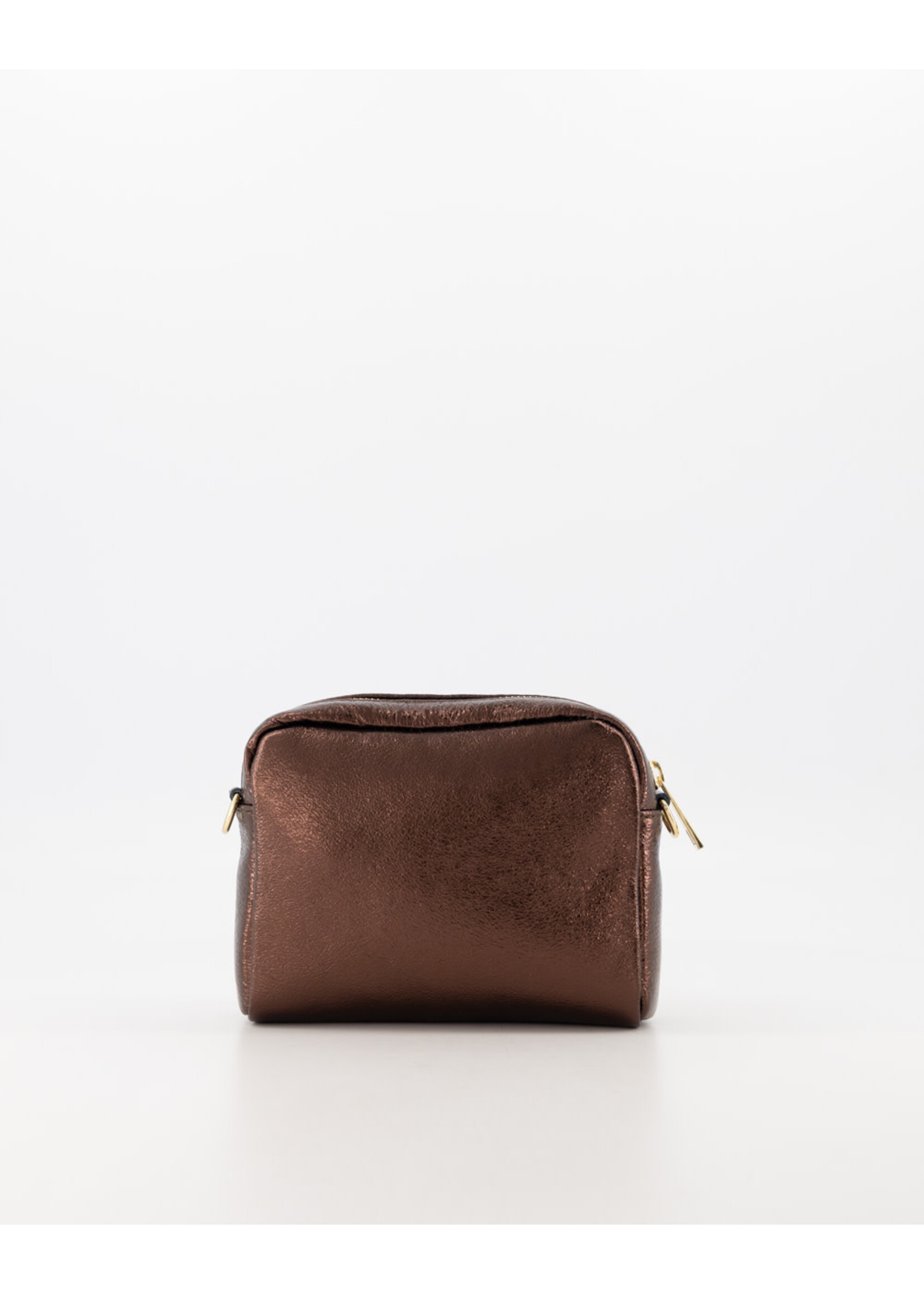 Leer Tasje d bruin metalic  met goud detail