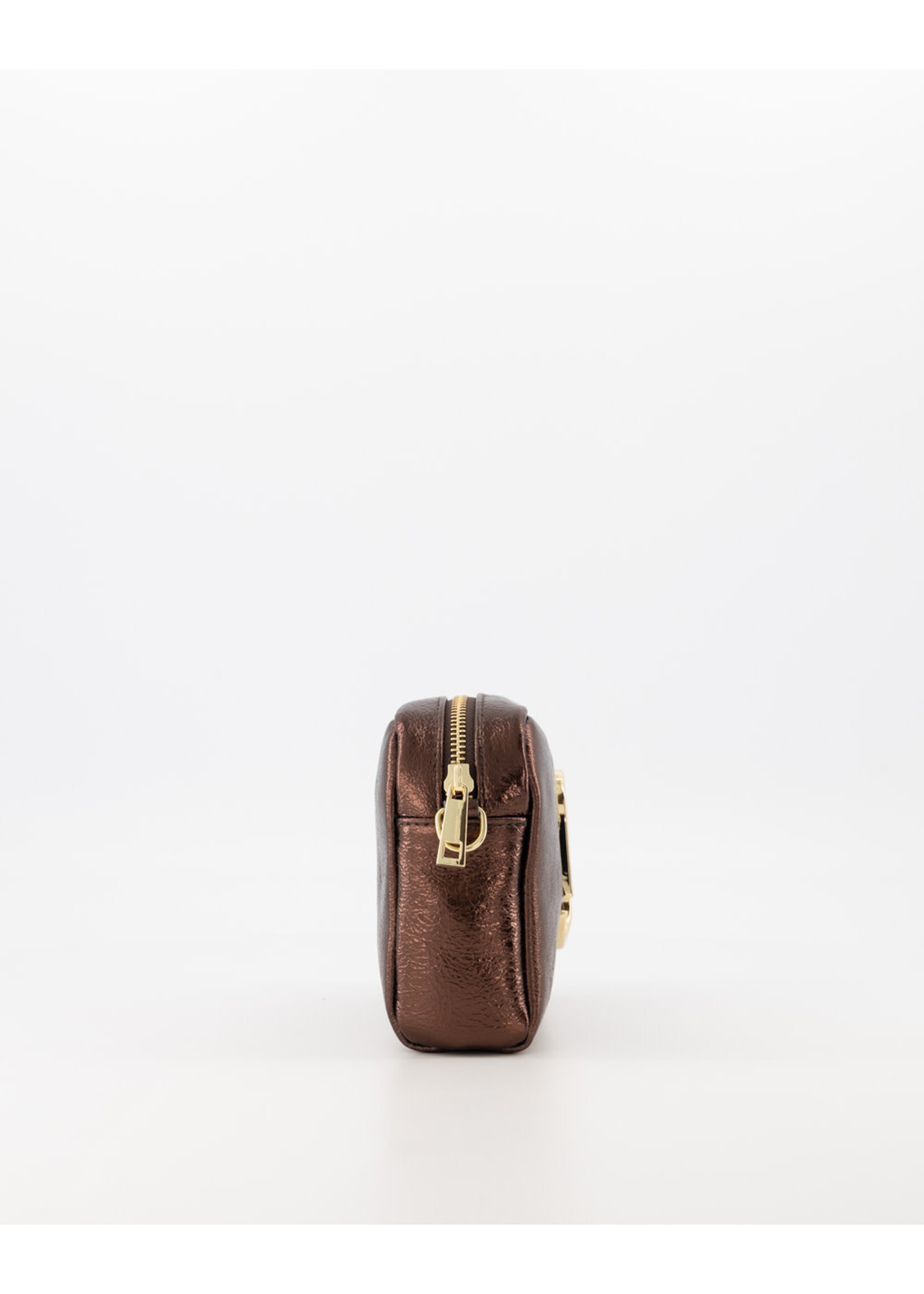 Leer Tasje d bruin metalic  met goud detail