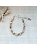 Rian Rian Parel armband  bruin/goud met steentjes