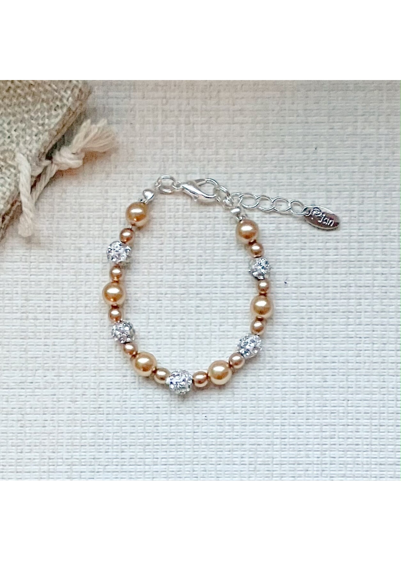 Rian Rian Parel armband  bruin/goud met steentjes