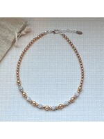Rian Rian Parel ketting bruin/goud met glittersteentjes