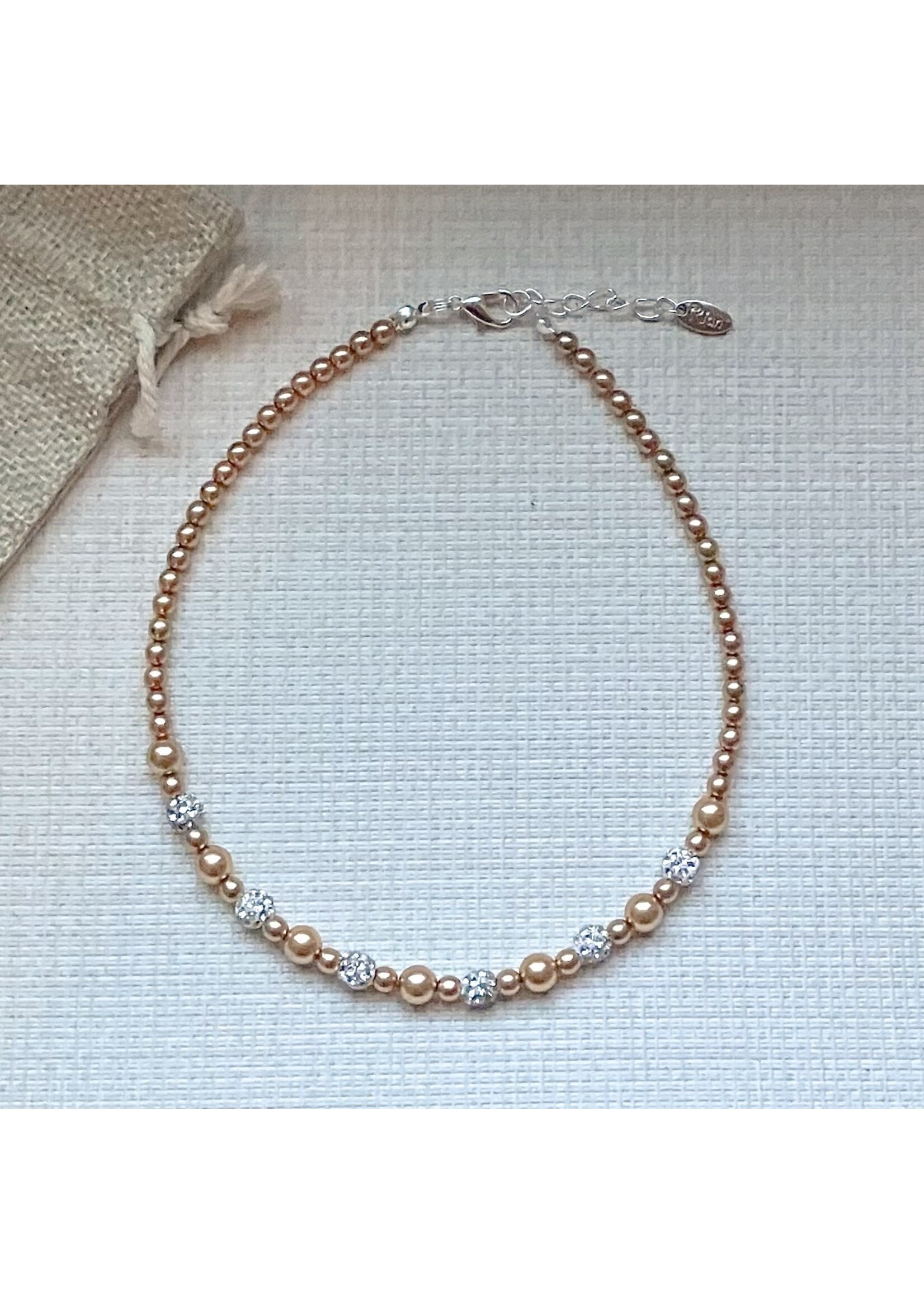 Rian Rian Parel ketting bruin/goud met glittersteentjes