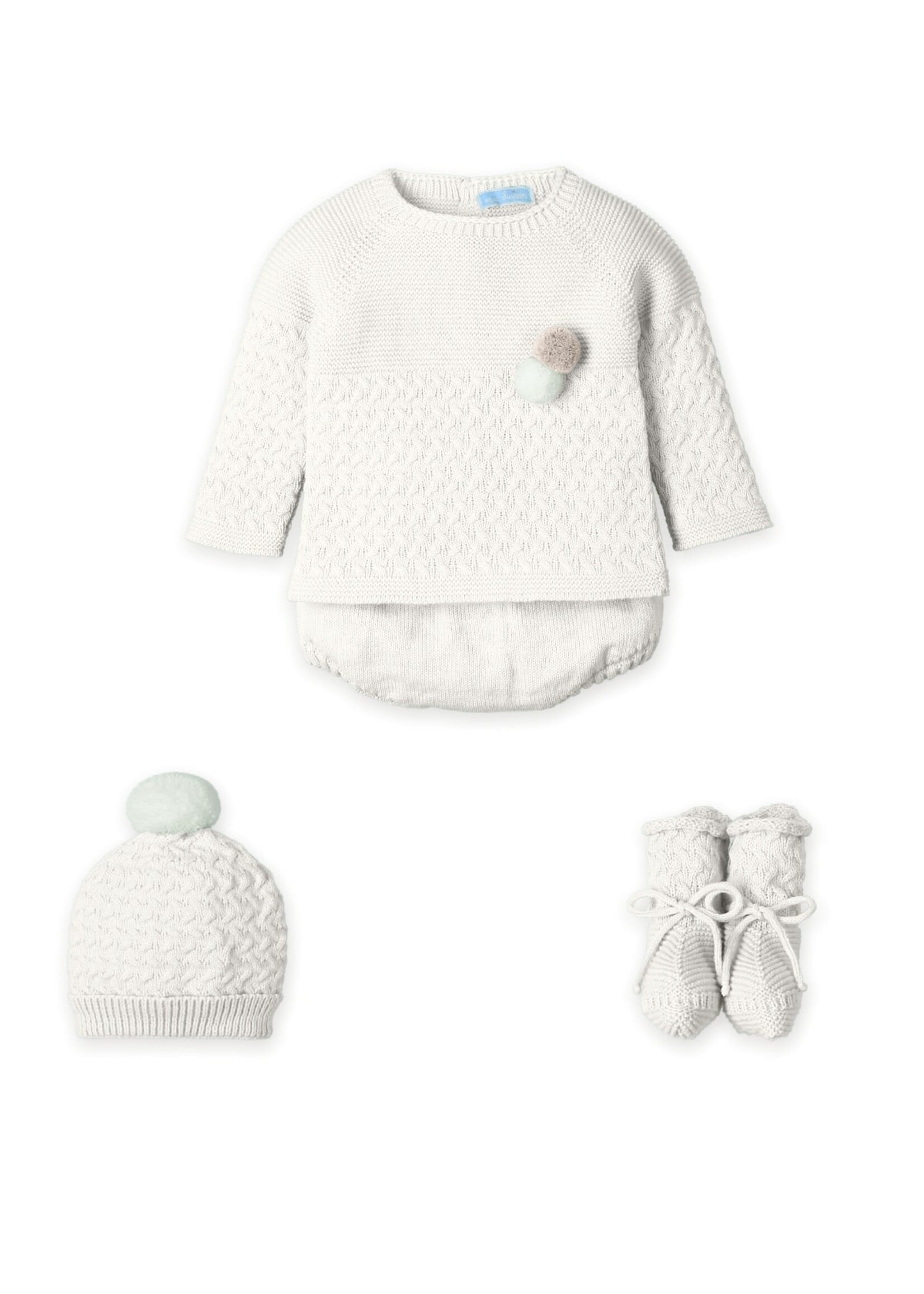 Mac Ilusion Mac Ilusion Traje 4P Corto culotte punto, gorro y patucos "CUCO LEAF TWILL" Crudo B