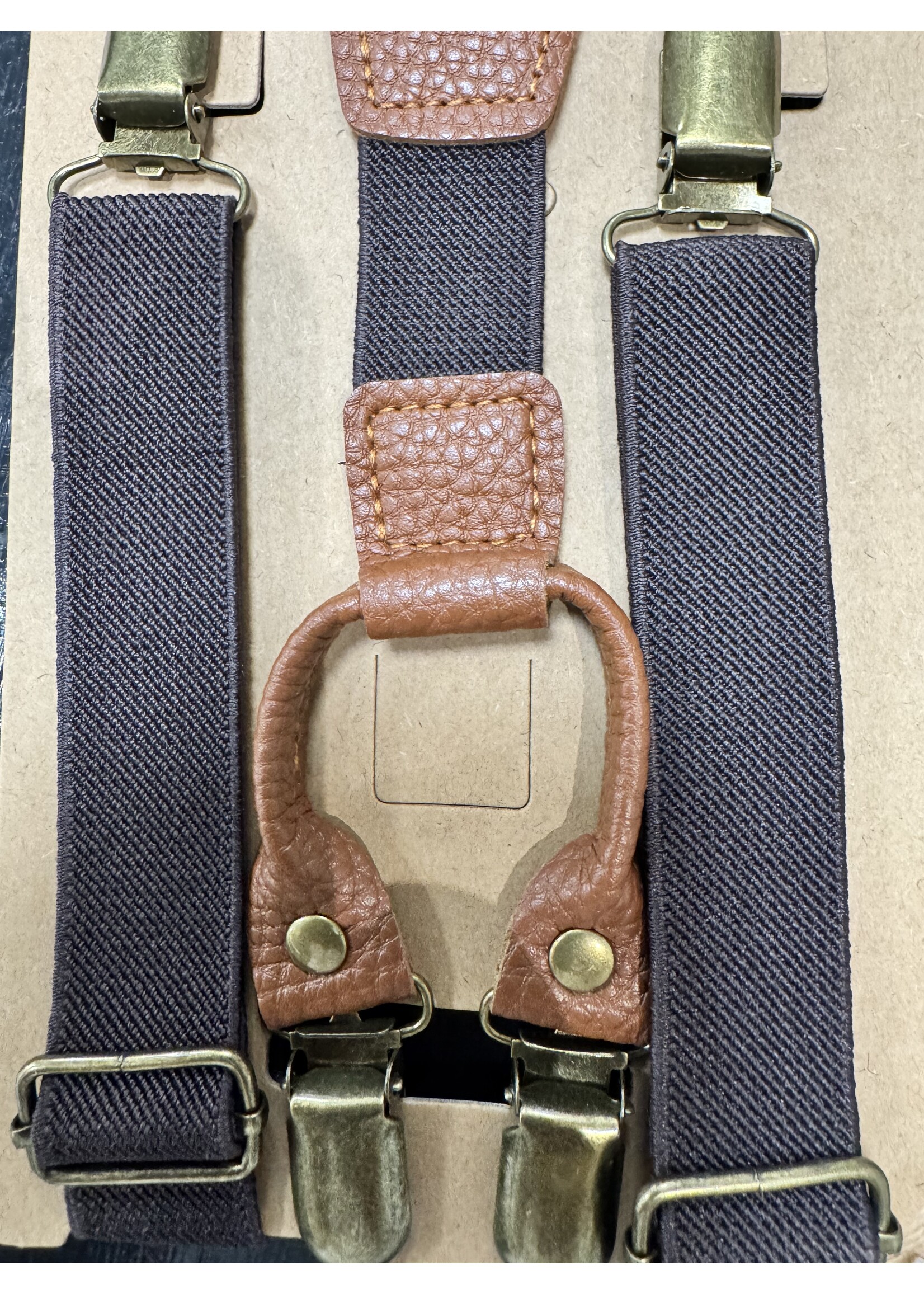 Bretels  donkerbruin met  cognac  leerlook