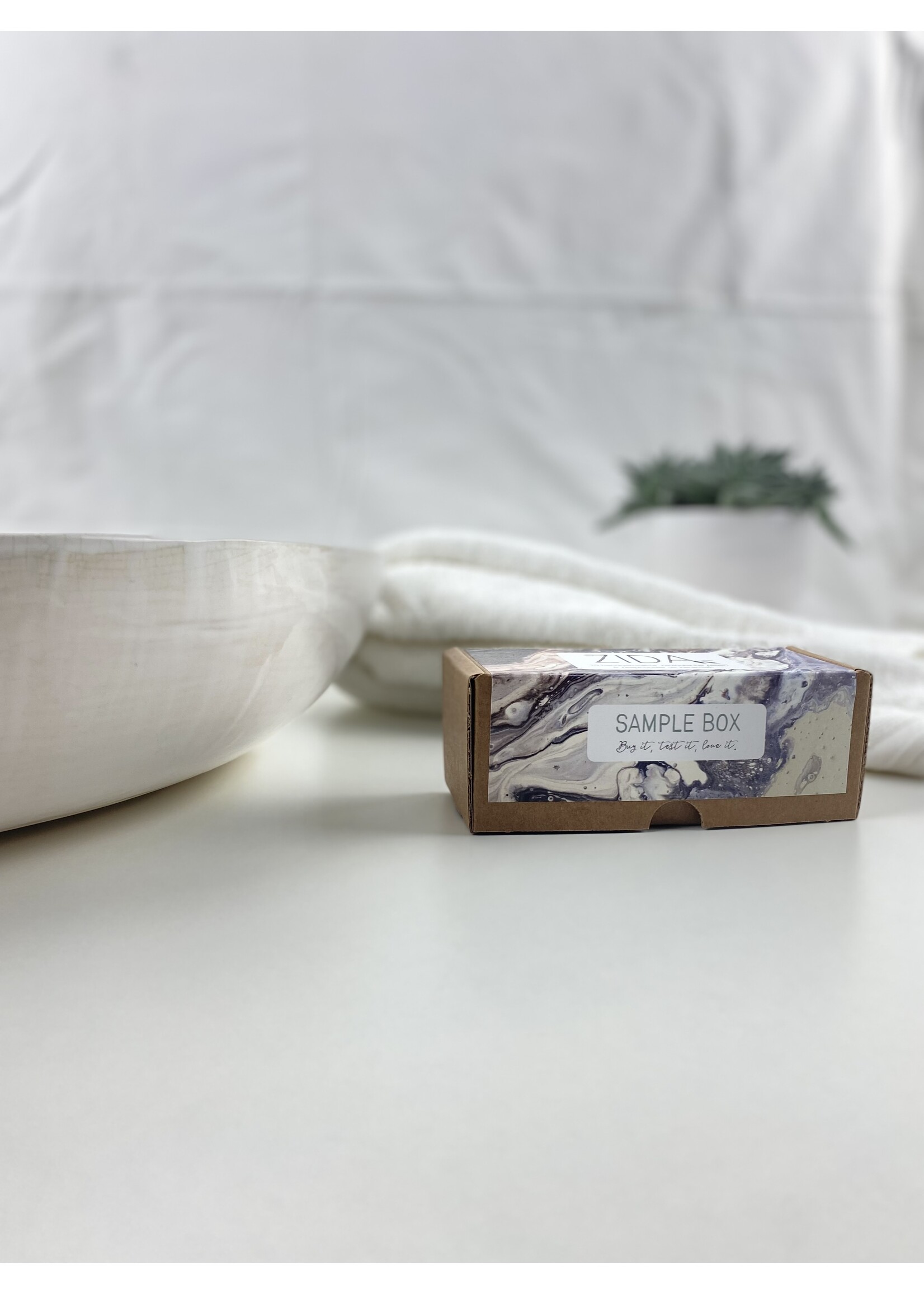 Sample box met 10 zepen en 1 zeepbakje