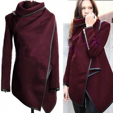 Pull fashion Jaza avec col montant manches longues manteau de laine rouge