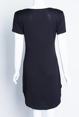 Jaza Fashion Women's High-Slit Mini Dress, O-neck Short Sleeves Black