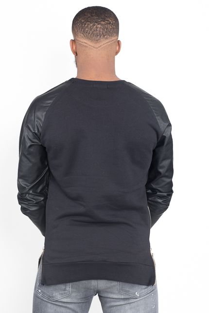 Jaza Fashion Jaza Fashion Men's Sweatshirt Pullover Side Zipper Long Sleeve Round Neck With PU Leather Sleeves