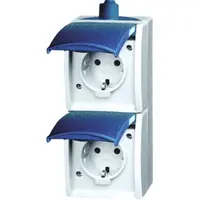 Busch-Jaeger wandcontactdoos 2-voudig randaarde met klapdeksels opbouw Ocean IP44 grijs/blauw (20-02 EW-53-503)