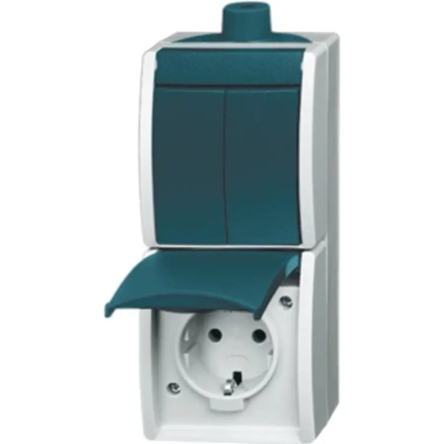 Busch-Jaeger combinatie serie-schakelaar/wandcontactdoos Ocean IP44 grijs/blauw (2601/5/20EW-53-503)