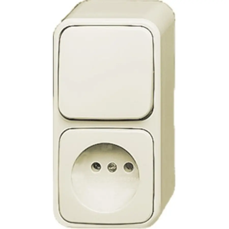 Busch-Jaeger combinatie wisselschakelaar/wandcontactdoos zonder randaarde opbouw AP plus creme (2601/6/2300 AP-503)