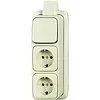 Busch-Jaeger combinatie wisselschakelaar/2x wandcontactdoos met randaarde K/P-25 opbouw AP plus creme (2601/6/2300/2 EAPJ)