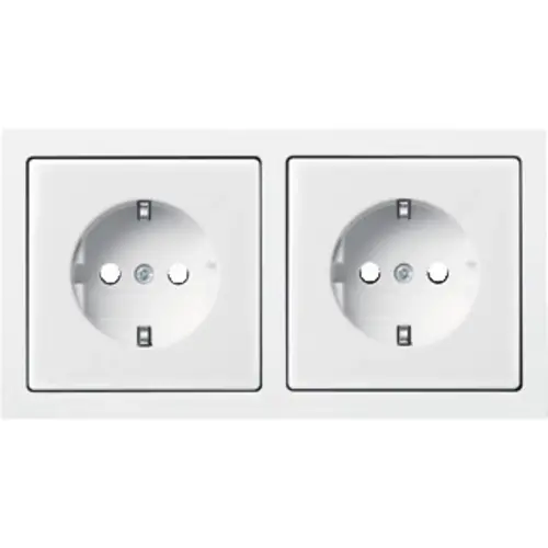 Busch-Jaeger wandcontactdoos 2-voudig randaarde voorbedraad voor duo-inbouwdoos Future Linear studiowit glans (20-2 EUCJ-184K-503)