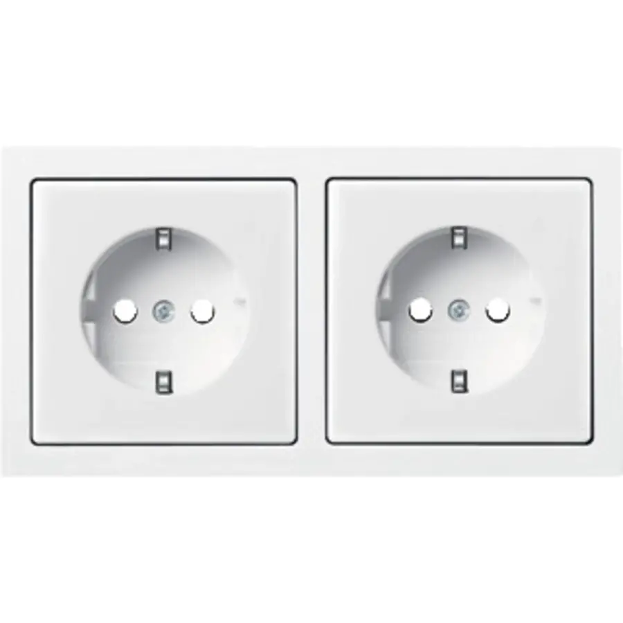 Busch-Jaeger wandcontactdoos 2-voudig randaarde voorbedraad voor duo-inbouwdoos Future Linear studiowit glans (20-2 EUCJ-184K-503)