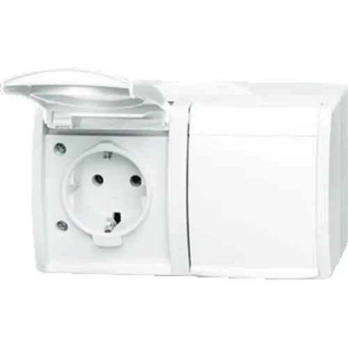 Busch-Jaeger wandcontactdoos 2-voudig randaarde met klapdeksels opbouw Ocean IP44 alpinwit (20/2 EW-54)
