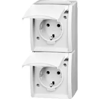 Busch-Jaeger wandcontactdoos 2-voudig randaarde met klapdeksels opbouw Ocean IP44 alpinwit (20-02 EW-54)