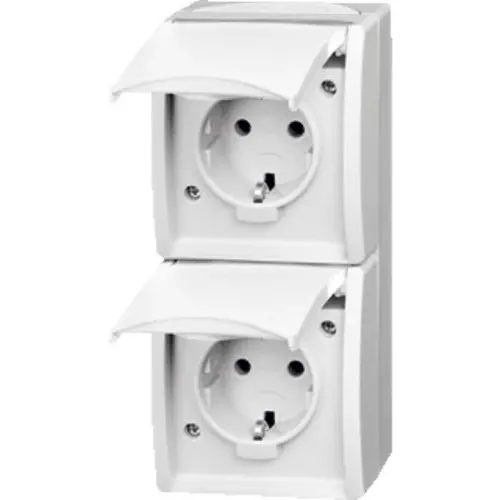 Busch-Jaeger wandcontactdoos 2-voudig randaarde met klapdeksels opbouw Ocean IP44 alpinwit (20-02 EW-54)