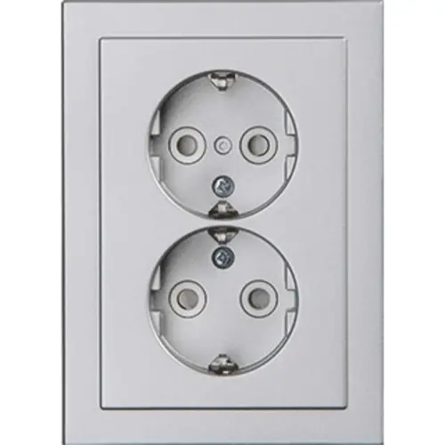 Busch-Jaeger wandcontactdoos 2-voudig randaarde Safety+ voor ovale 1,5 inbouwdoos Future Linear aluzilver mat (302EUJT-83)