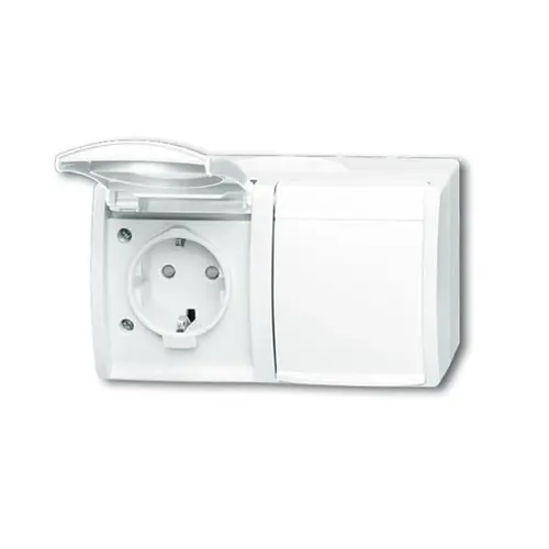Busch-Jaeger wandcontactdoos 2-voudig randaarde kindveilig met klapdeksels opbouw Ocean IP44 alpinwit (20/2 EBW-54)