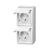 Busch-Jaeger wandcontactdoos 2-voudig randaarde kindveilig met klapdeksels opbouw Ocean IP44 alpinwit (20-02 EBW-54)