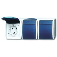 Busch-Jaeger wandcontactdoos randaarde 3-voudig kindveilig met klapdeksels opbouw Ocean IP44 grijs/blauw (2300/3 EBW-53)