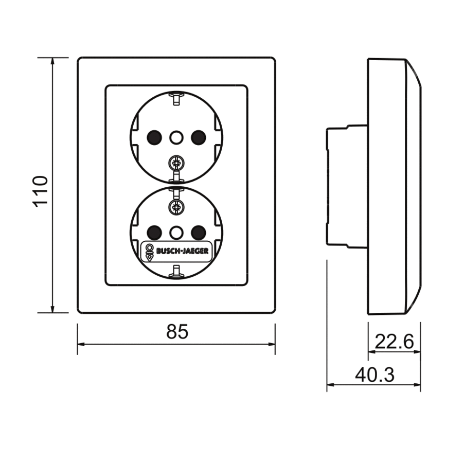 Busch-Jaeger wandcontactdoos randaarde 2-voudig voor enkele inbouwdoos Balance SI (202 EUJR-914)