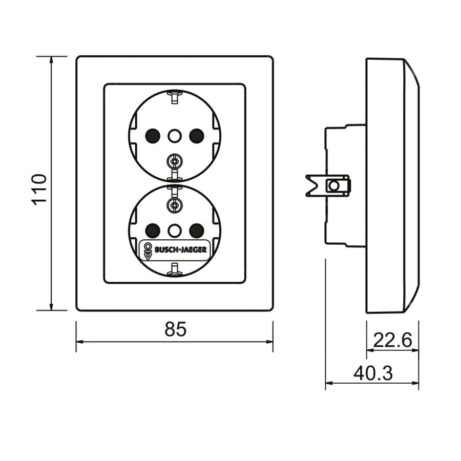 Busch-Jaeger wandcontactdoos randaarde kindveilig 2-voudig voor enkele inbouwdoos Balance SI (202 EUJB-914)