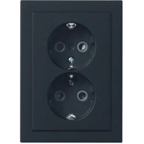 Busch-Jaeger wandcontactdoos 2-voudig randaarde Safety+ voor ovale 1,5 inbouwdoos Future Linear zwart mat (302EUJT-885)