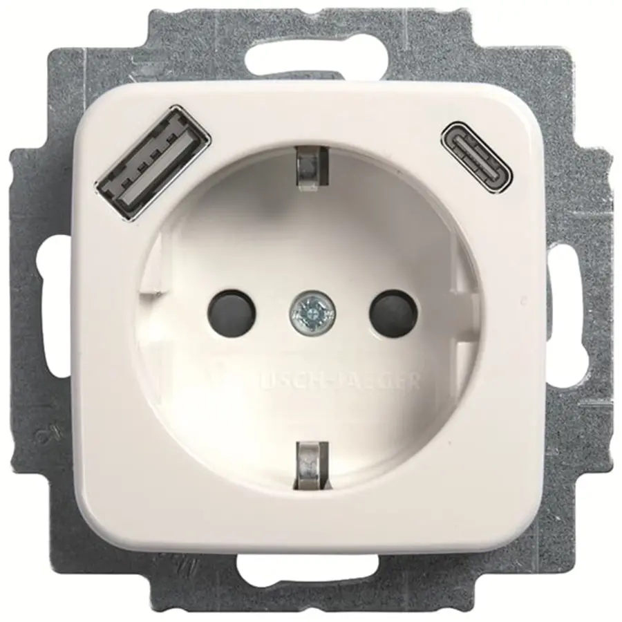 Busch-Jaeger wandcontactdoos randaarde met USB type A en C Reflex SI (20 EUCB2USBAC-214)